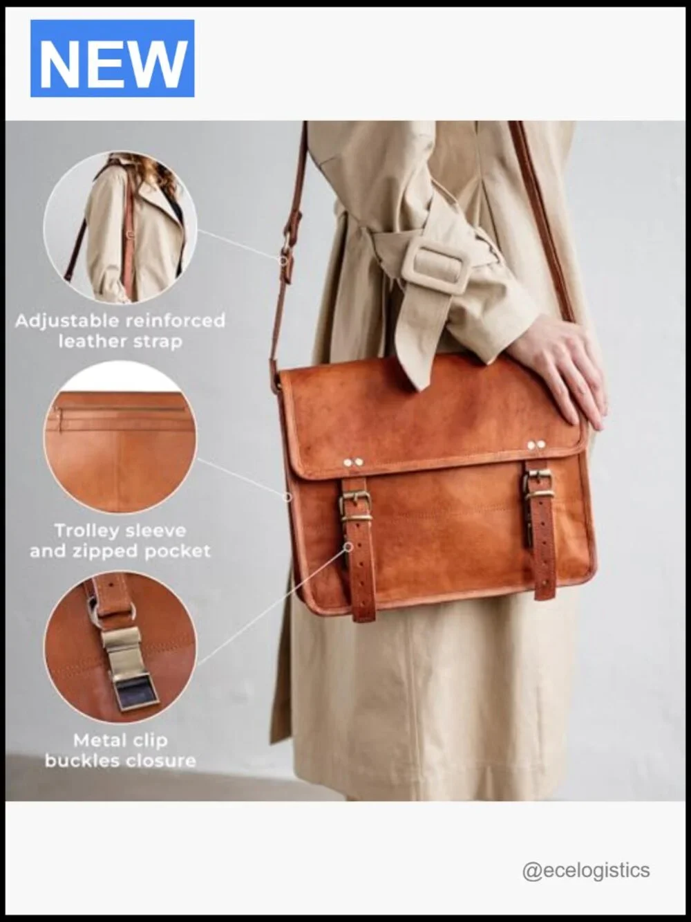 Vintage Leather Messenger Bag Laptop Briefcase Crossbody